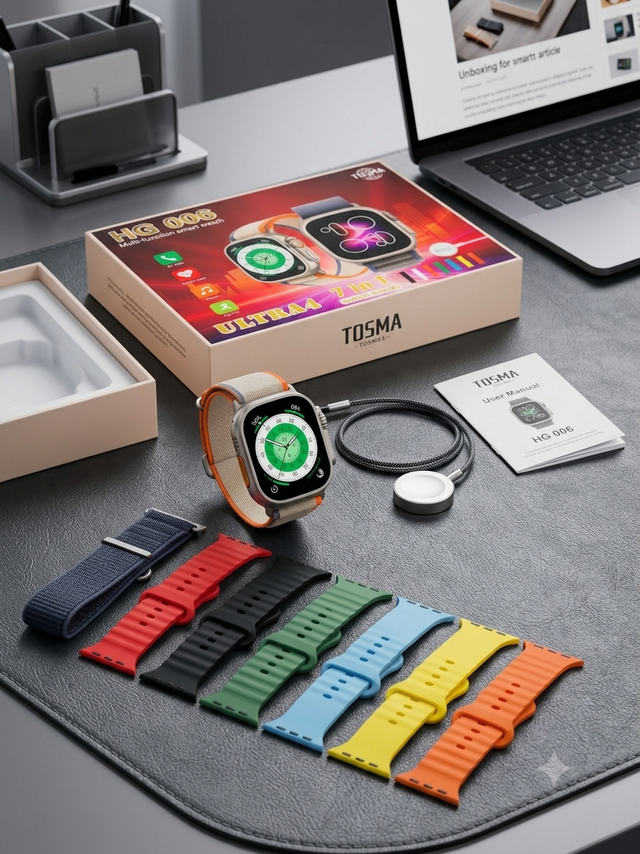 HG 006 Ultra 4 Smart Watch 7-in-1 Set – Bluetooth Calling, Fitness Tracker & 7 Interchangeable Straps